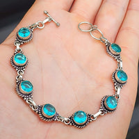 Solid Sterling Silver & Natural Blue Topaz Handmade Chain Bracelet