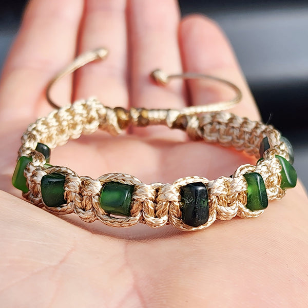 Greenstone Macrame Bracelet - Tan - 8 Stones