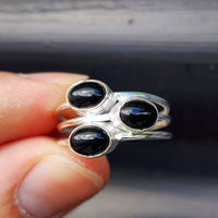 (R) Solid Sterling Silver & 3x Setting Black Onyx Stone Handmade Ring