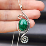 Solid Sterling Silver & Natural Malachite Handmade Pendant Necklace