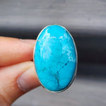 (T) Solid Sterling Silver & Natural Turquoise Handmade Solitaire Ring