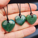 Natural Greenstone Heart Pendant Necklaces