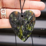 NZ Black Greenstone Pounamu Heart Pendant Necklace (N72)