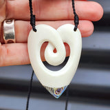 Natural Hand Carved Maori Bone Carving Pendant Necklace - Heart