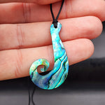 Natural Paua Koru Hook Pendant Necklace (1BBB244)