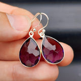 Solid Sterling Silver & Natural Amethyst Handmade Hanging Hook Earrings