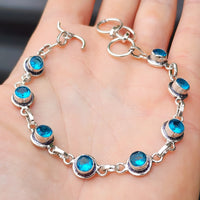 Solid Sterling Silver & Natural Blue Topaz Handmade Chain Bracelet