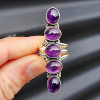 (Q) Solid Sterling Silver & Natural Amethyst XL Multi Setting Handmade Solitaire Ring