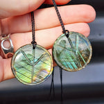 Natural Labradorite Round Peace Pendant Necklace