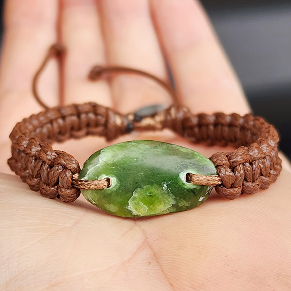 New Zealand Greenstone One Off Macrame Bracelet (1A3-666)