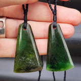 Natural Greenstone Fan Toki Pendant Necklace P5B1