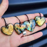 Natural Hand Carved Labradorite Heart Pendant Necklaces