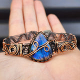 Handmade Copper & Natural Labradorite Wrap Cuff Bracelet