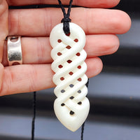 XL Natural Hand Carved Maori Bone Carving Pendant Necklace - Woven Twist