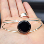 Solid Sterling Silver & Natural Black Onyx Handmade Cuff Bracelet