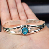 Solid Sterling Silver & Natural Blue Topaz Handmade Cuff Bracelet