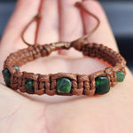 Greenstone One Off Macrame Bracelet - Brown 5 Stones