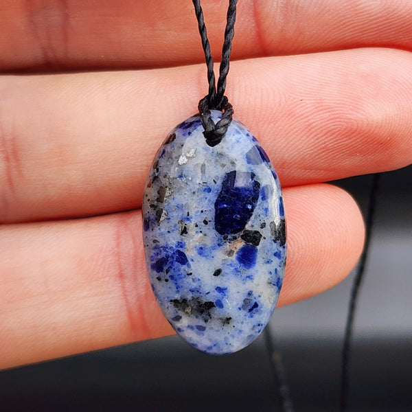 Natural Blue Sodalite Carved Pendant Necklace (1BBB206)