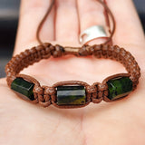 Natural Dark Greenstone Cylinder Macrame Bracelet (BROWN)