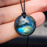 Natural Labradorite Round Pendant Necklace (1BBB260)