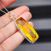 Solid Sterling Silver & Natural Citrine Handmade Pendant & Chain Necklace