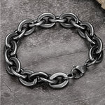 11mm Rustic Antique Silver Round Link Stainless Steel Chain Bracelet