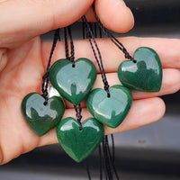 Natural Greenstone Heart Pendant Necklaces