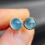 Natural Aquamarine & Solid Silver Round Stud Earrings