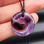 Natural Amethyst Traditional NZ Maori Koru Carving Pendant Necklace