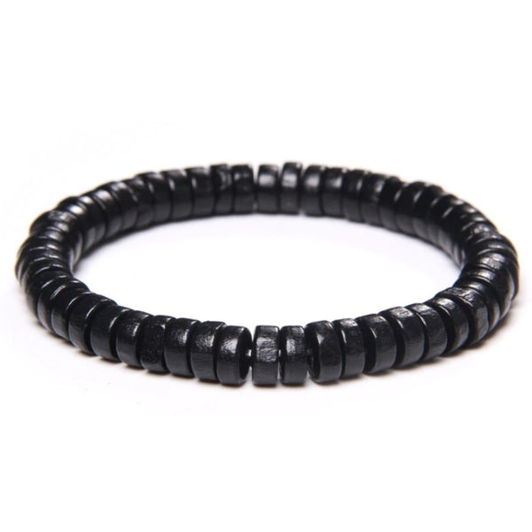 Black Cylinder Wood Elastic Bracelet