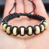 Bone Carving Cylinder Bead Macrame Bracelet - Black