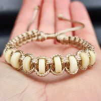 Bone Carving Cylinder Bead Macrame Bracelet - Tan