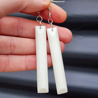 Natural Hand Carved Maori Bone Carving Earrings - Rectangle Drops