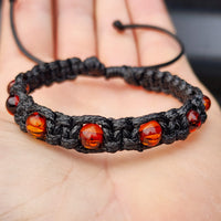 Black Macrame Cord & Polished Cognac Amber Bracelet