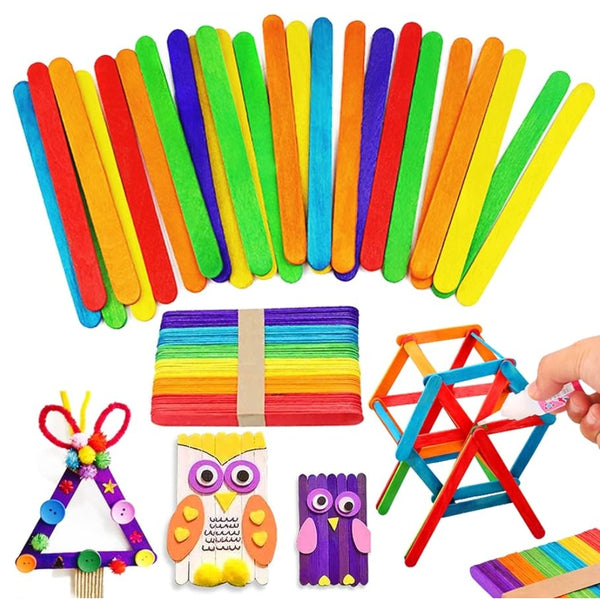 100x Colored Wooden Popsicle Sticks