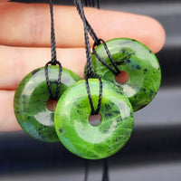 Natural Nephrite Greenstone Donut Pendant Necklace