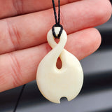 Natural Hand Carved Maori Bone Carving Pendant Necklace - Infinity Patu