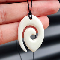 Natural Hand Carved Maori Bone Carving Pendant Necklace - Koru Spiral