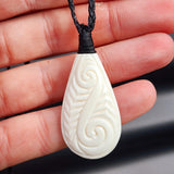 Natural Hand Carved Maori Bone Carving Pendant Necklace - Carved Patu With Binding