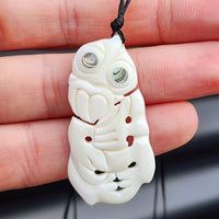 Natural Hand Carved Maori Bone Carving Pendant Necklace - Tiki