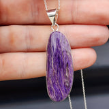 Solid Sterling Silver & Natural Charoite Handmade Irregular Shaped Pendant Necklace