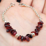 Solid Sterling Silver & Natural Garnet Handmade Chain Bracelet