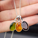 Handmade Solid Sterling Silver & 3x Set Gemstone Pendant Necklace