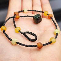 Deluxe Raw Amber & Greenstone Teething Necklace - Heavy Duty Macrame