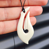 Natural Hand Carved Maori Bone Carving Pendant Necklace - Curved Hook