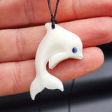 Natural Hand Carved Maori Bone Carving Pendant Necklace - Dolphin