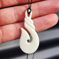 Natural Hand Carved Maori Bone Carving Pendant Necklace - Twist Hook