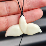 Natural Hand Carved Maori Bone Carving Pendant Necklace - Whale Tail