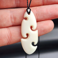 Natural Hand Carved Maori Bone Carving Pendant Necklace - Sea Waves