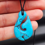 Turquoise Traditional NZ Maori Hook Carving Pendant Necklace